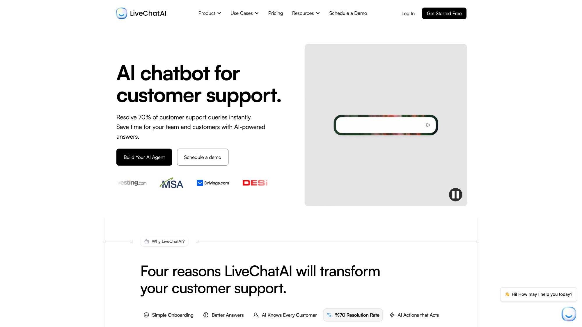 LiveChatAI dashboard demonstrating AI-powered support automation with actionable task completion across multiple channels