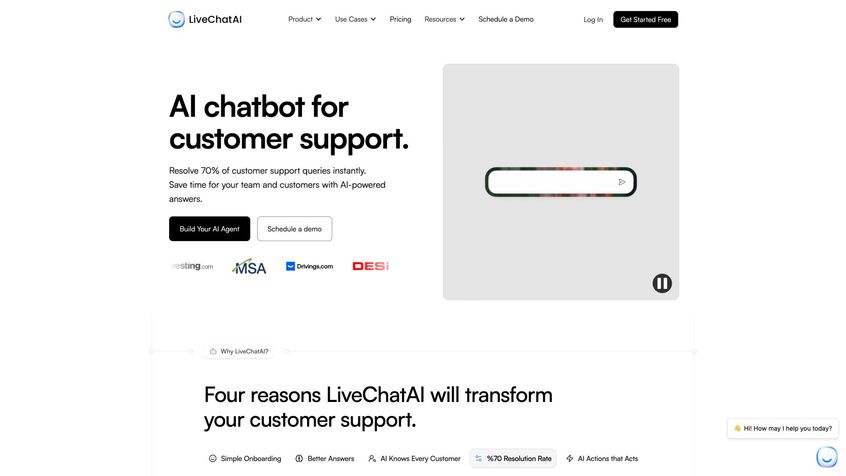 LiveChatAI dashboard demonstrating AI-powered support automation with actionable task completion across multiple channels