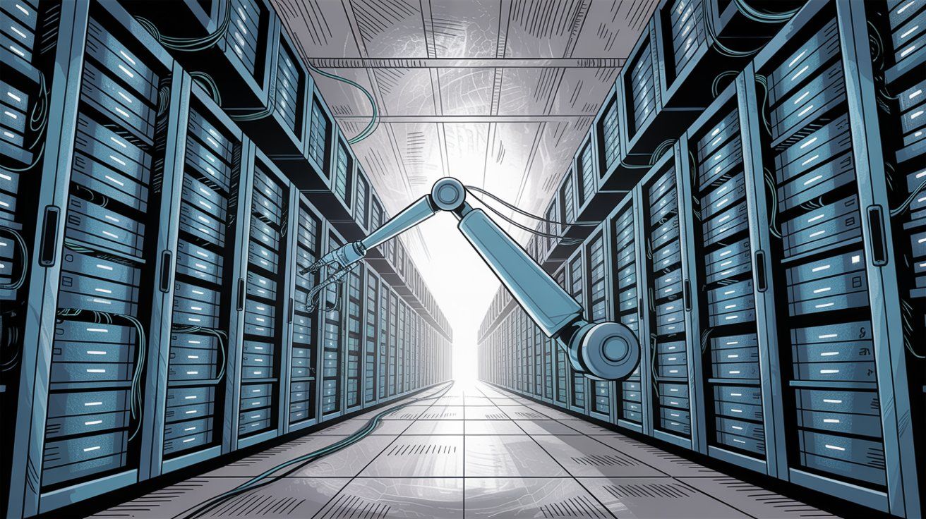 Endless data center server racks showing massive scale of ChatGPT data storage