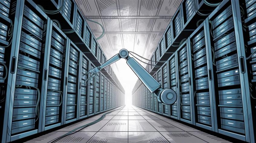 Endless data center server racks showing massive scale of ChatGPT data storage