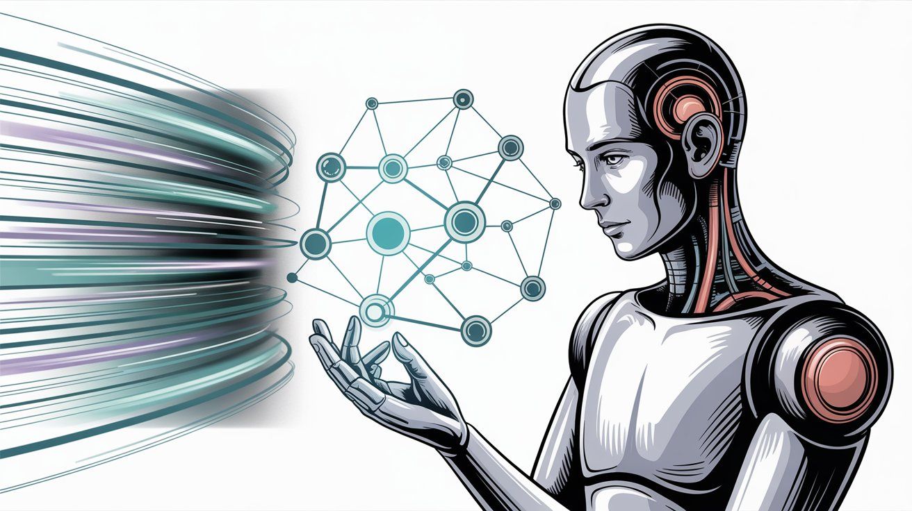 AI agent training illustration showing machine learning and personalization concept with neural network visualization