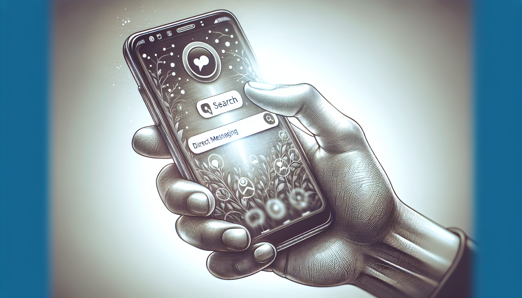 Illustration of a smartphone with the Instagram app open, showcasing the search bar and messages