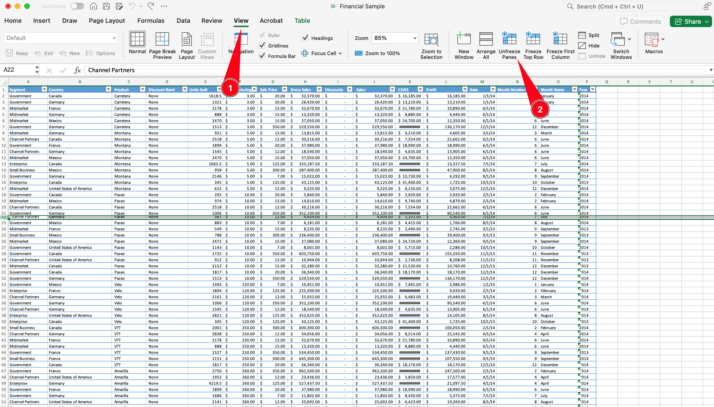 How to unfreeze rows in excel