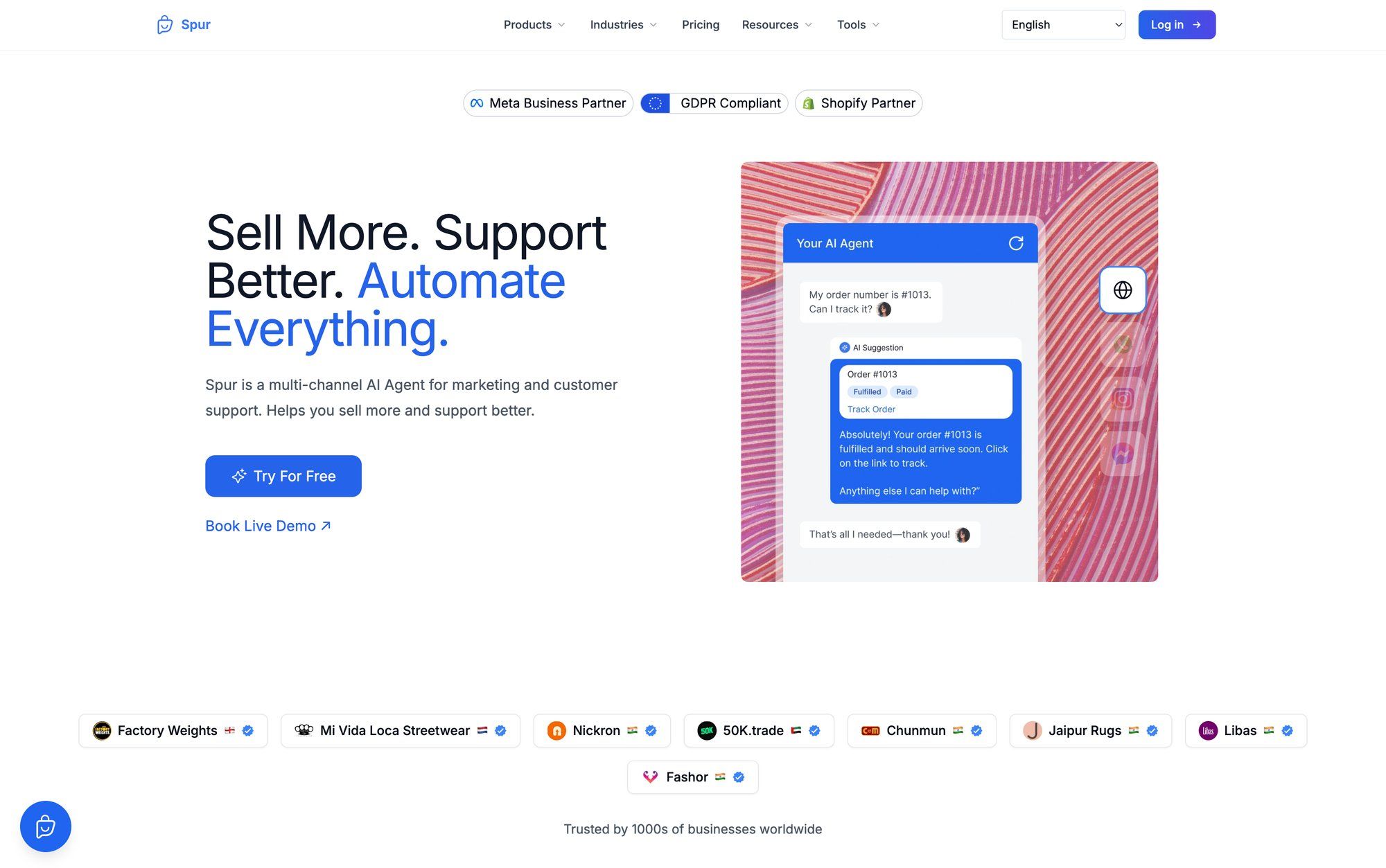 Spur's website's interface