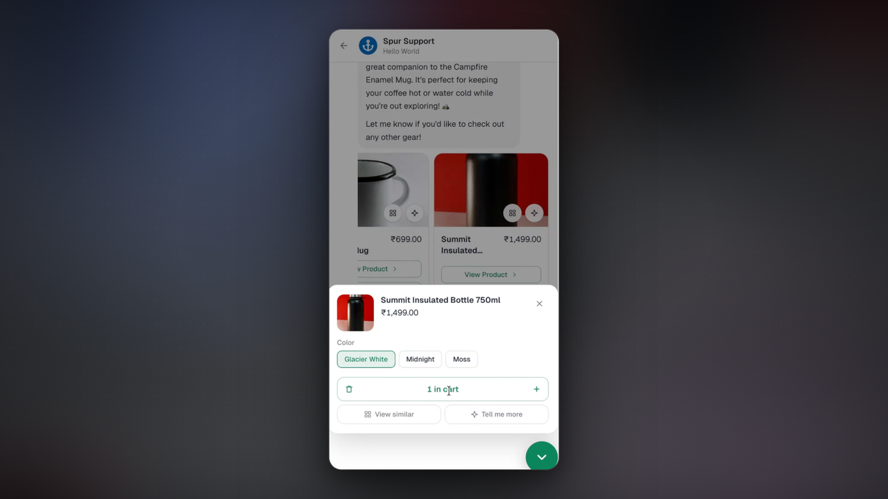Shoppers can pick a variant and add to cart inside live chat