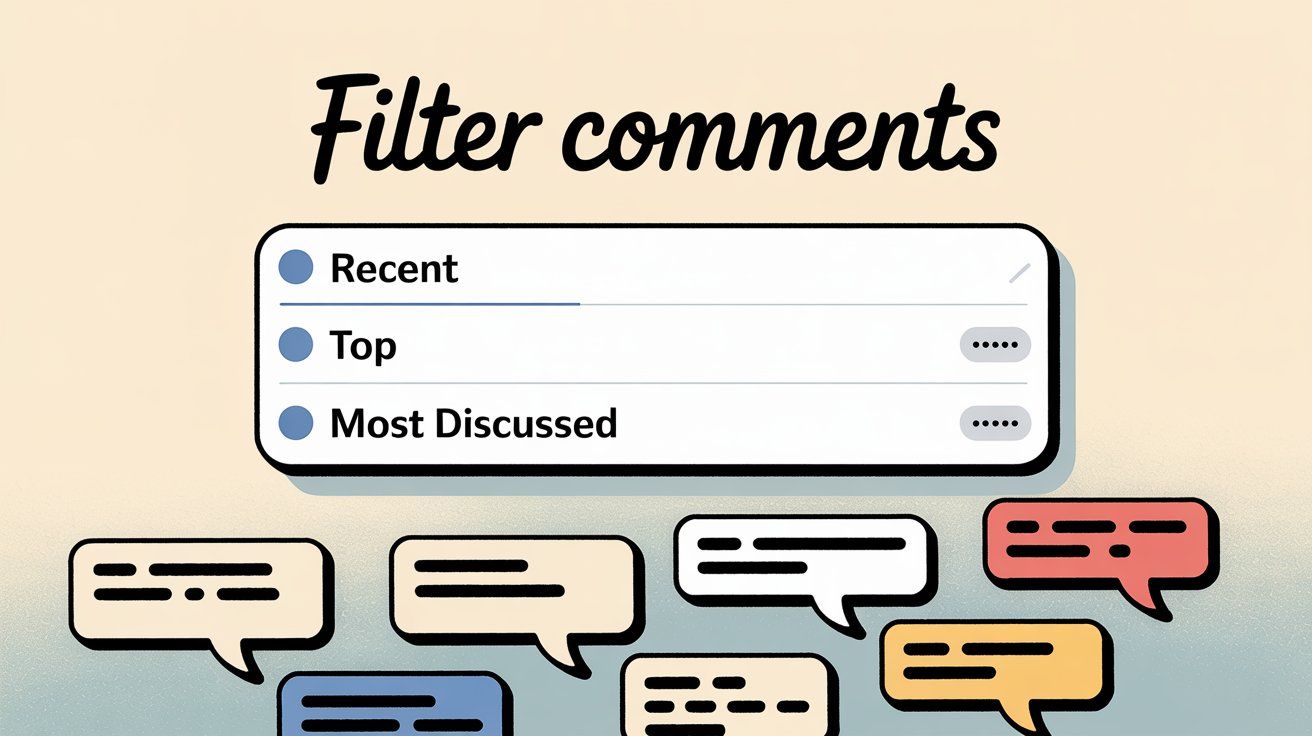 Facebook comment filter dropdown showing Recent, Top, and Most Discussed options