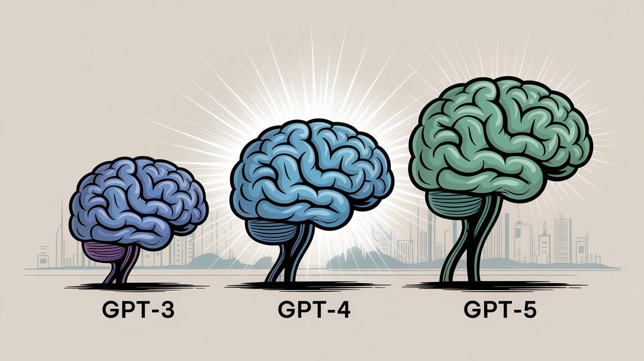 GPT model evolution showing progression from GPT-3.5 through GPT-4 to GPT-5