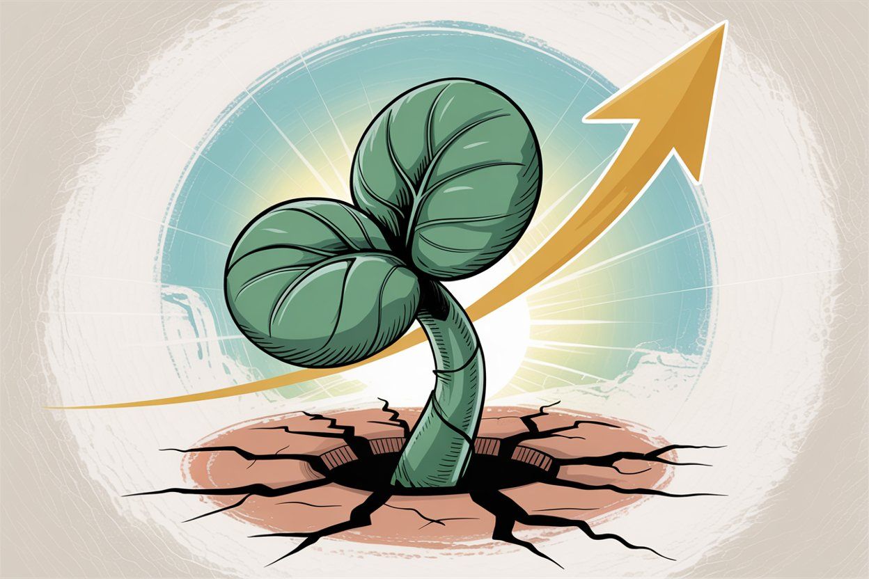 Hand-drawn illustration showing business growth success with upward trajectory and achievement visualization