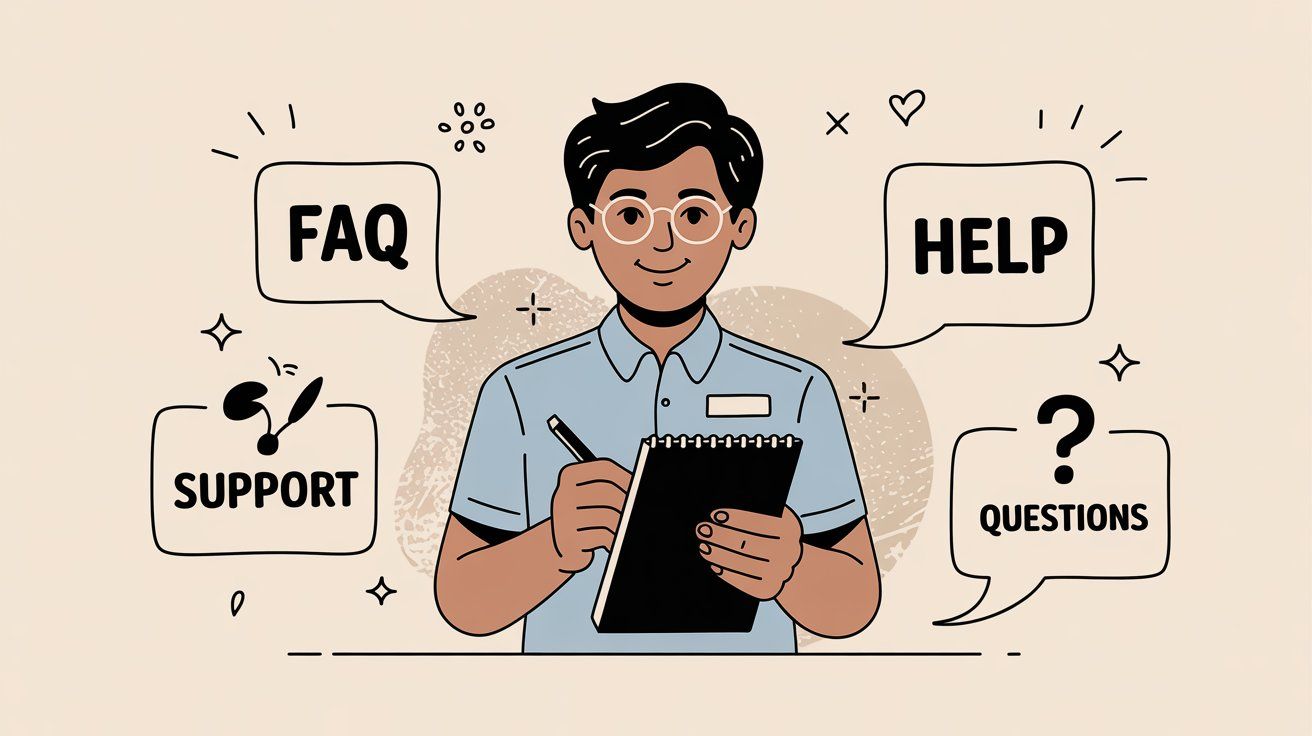 Illustration representing FAQ and help support with question marks and assistance