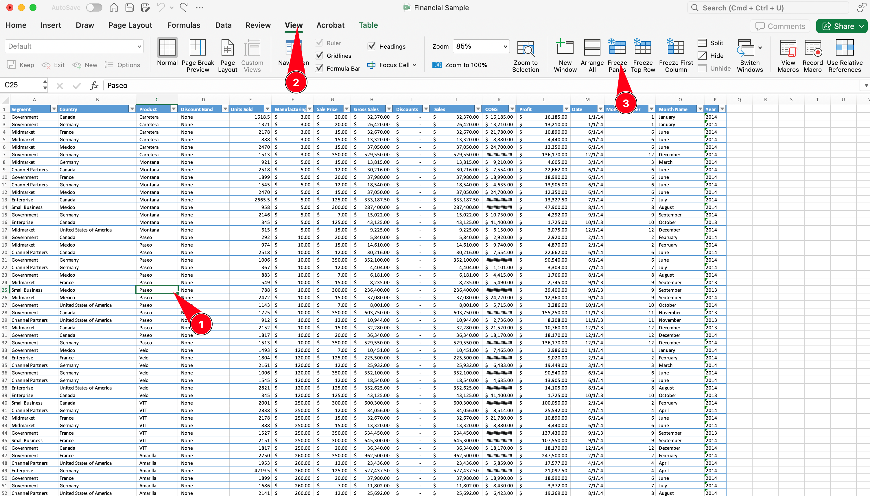 Freeze a row and column in excel