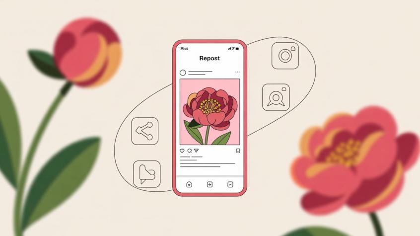 Repost app workflow showing Instagram mobile interface for reposting content