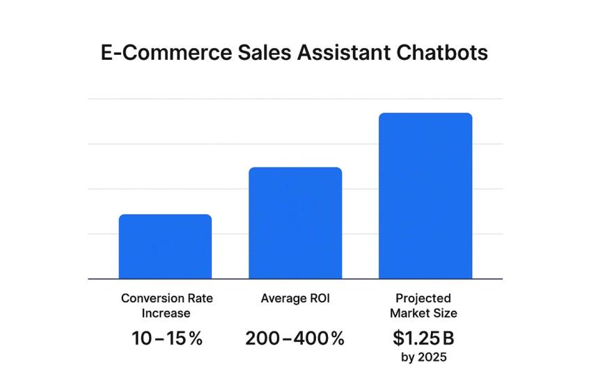 Infographic showing key data about E-commerce Sales Assistant Chatbots
