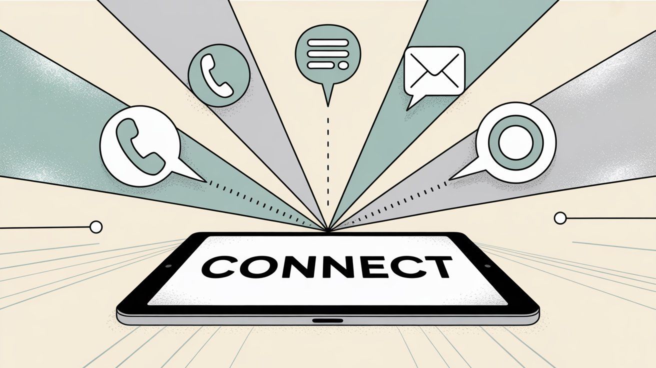 Multiple communication channels converging into unified platform showing omnichannel support