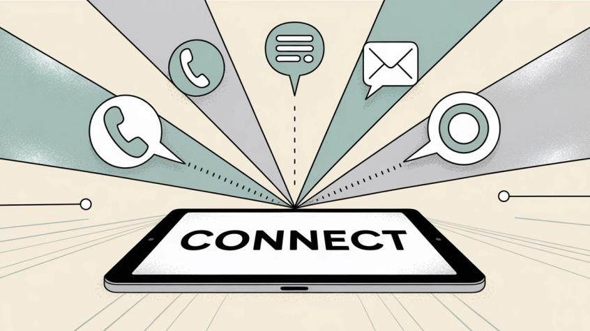 Multiple communication channels converging into unified platform showing omnichannel support