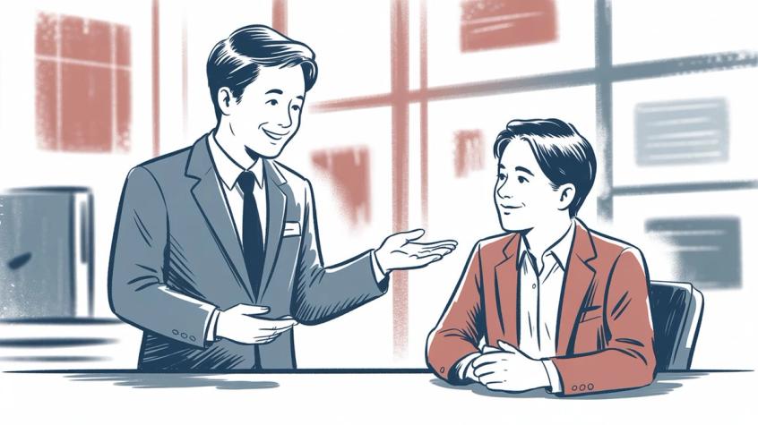 Customer service representative warmly helping customer, showing genuine human connection and care