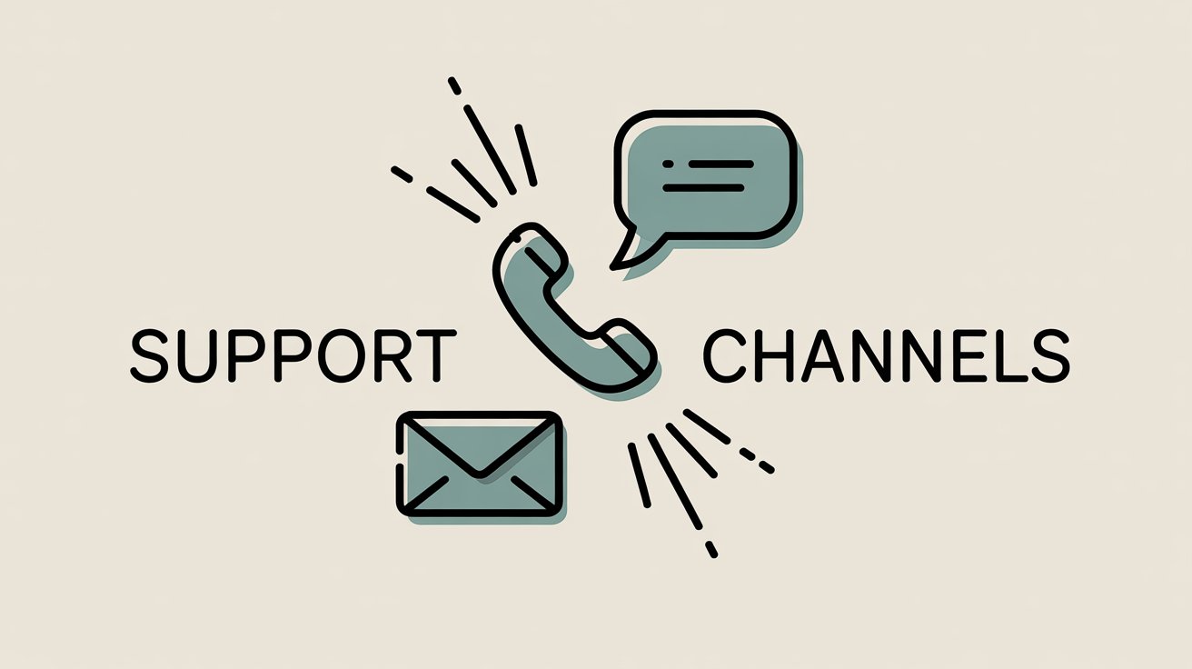 Customer support channels including phone, live chat, and email assistance options
