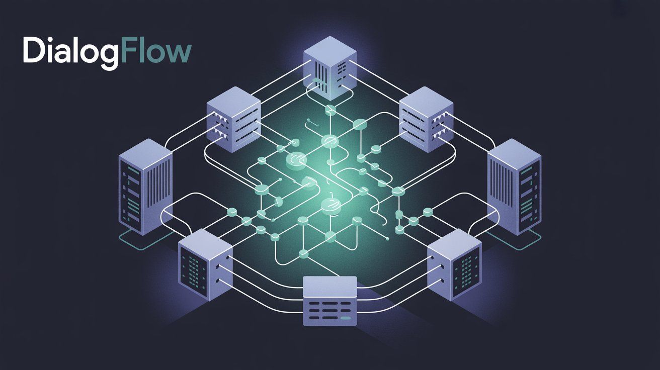 Google Dialogflow cloud architecture showing natural language processing, multi-language support, and seamless integration with Google Cloud services