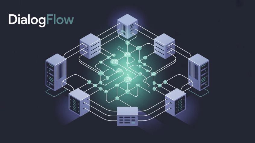 Google Dialogflow cloud architecture showing natural language processing, multi-language support, and seamless integration with Google Cloud services