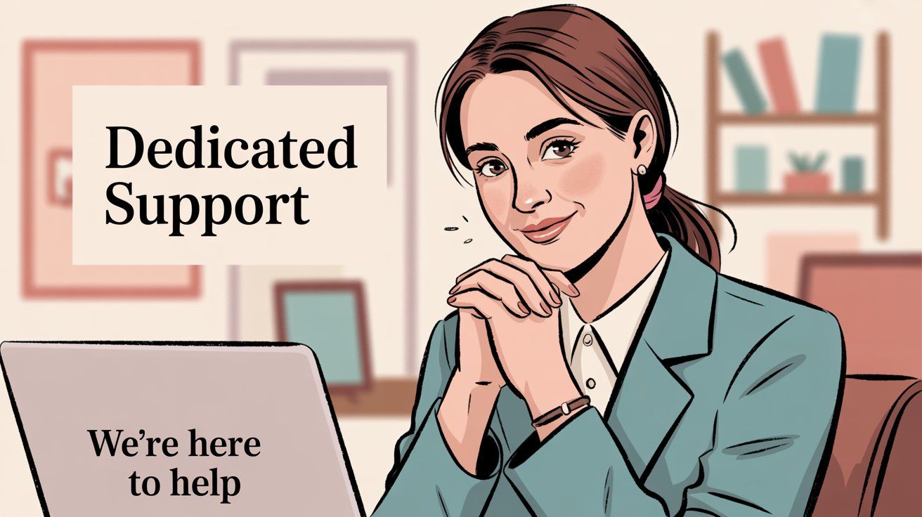 Professional illustration of empathetic customer service representative with caring expression showing active listening and genuine concern for customer needs