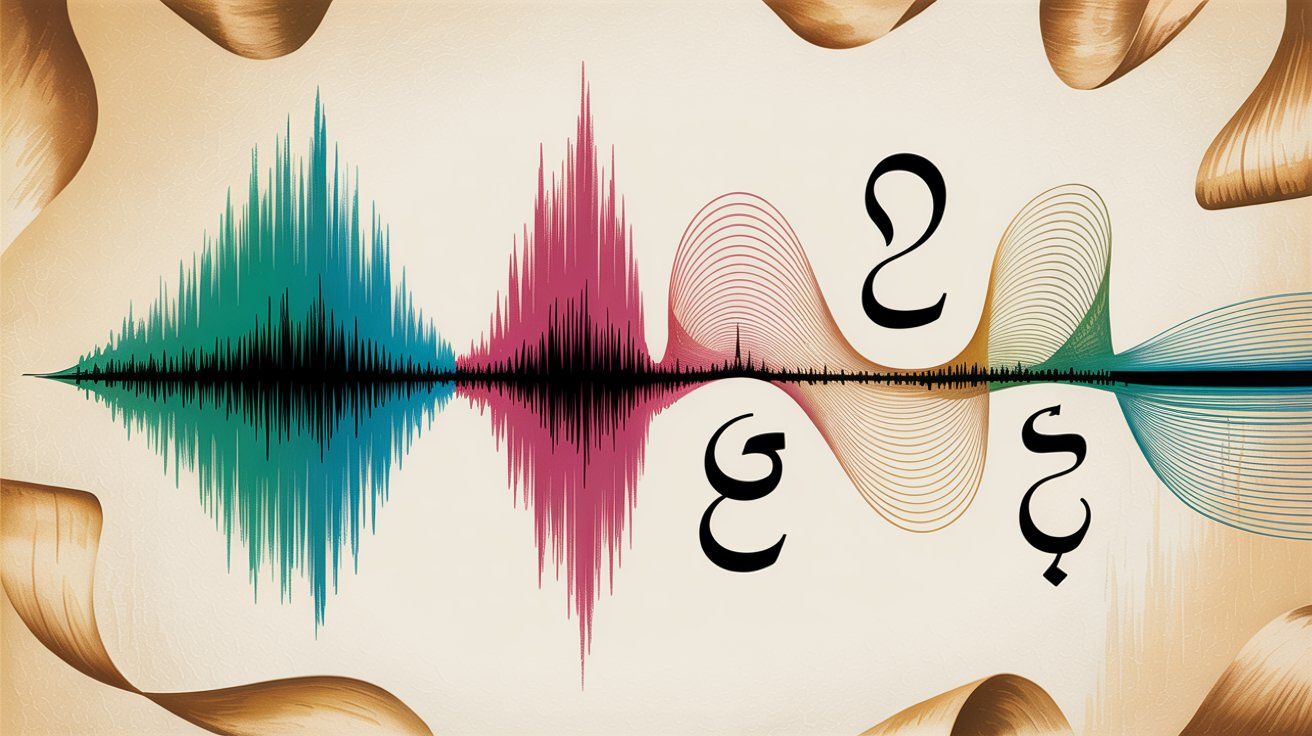 Voice audio waveforms with multiple language symbols representing multimodal capabilities