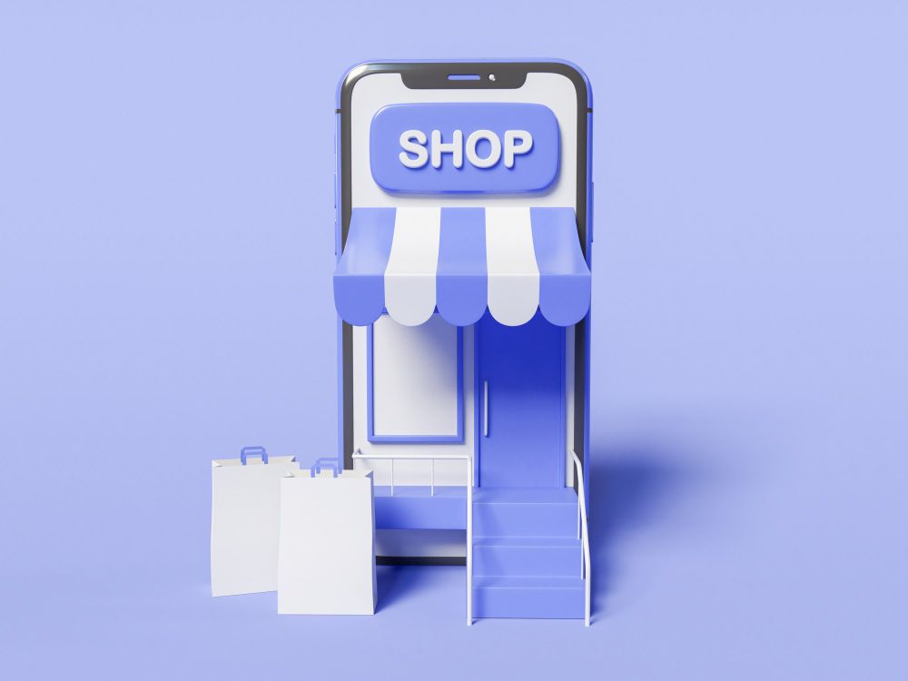 Online store depicted on a mobile phone.