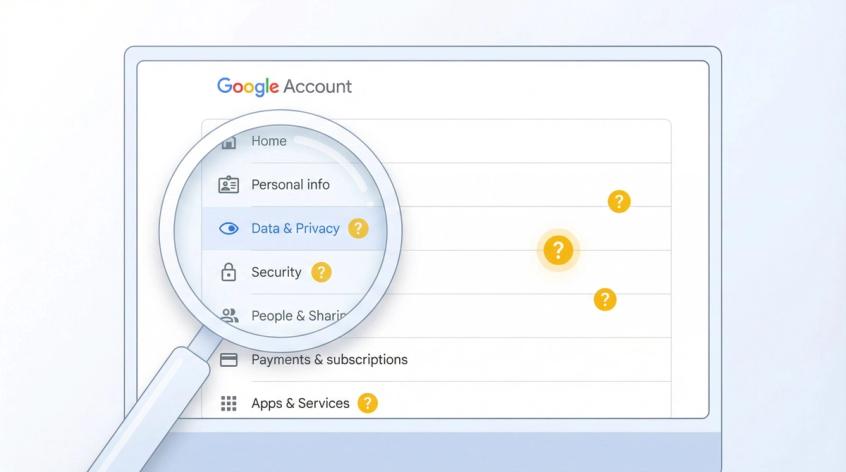 Google Account settings interface showing the absence of a Gemini account delete option, illustrating the search for a non-existent delete button