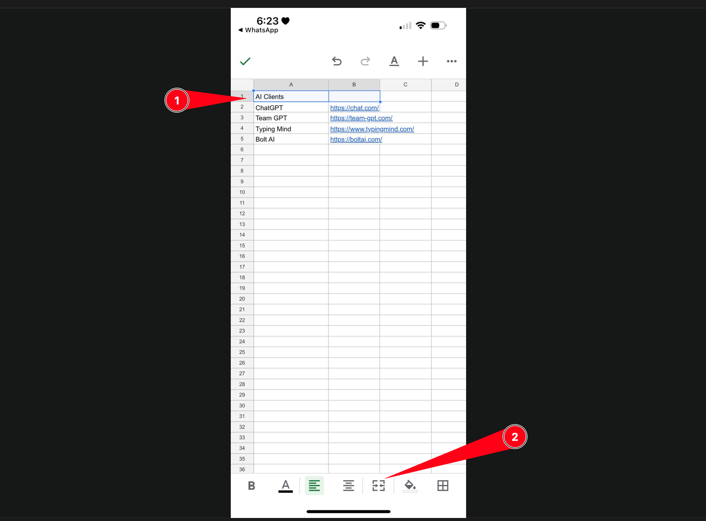 On iOS as well, first select the cells to be merged