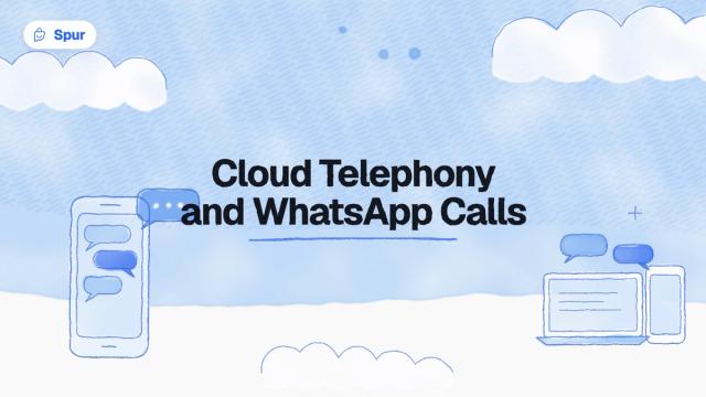 Watercolour illustration of a phone with chat bubbles and a laptop under the title Cloud Telephony and WhatsApp Calls