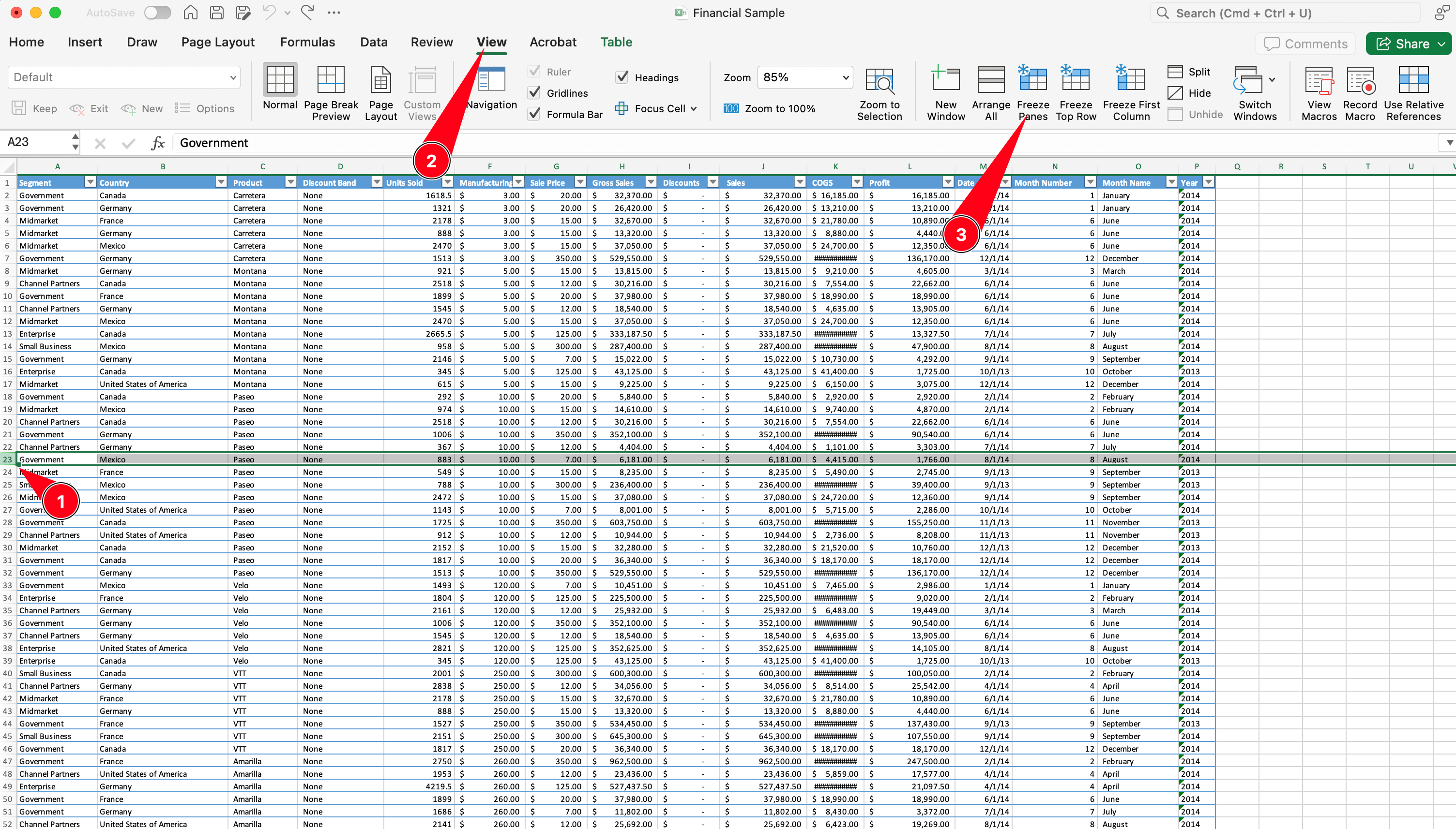 Freeze a specific row number in excel