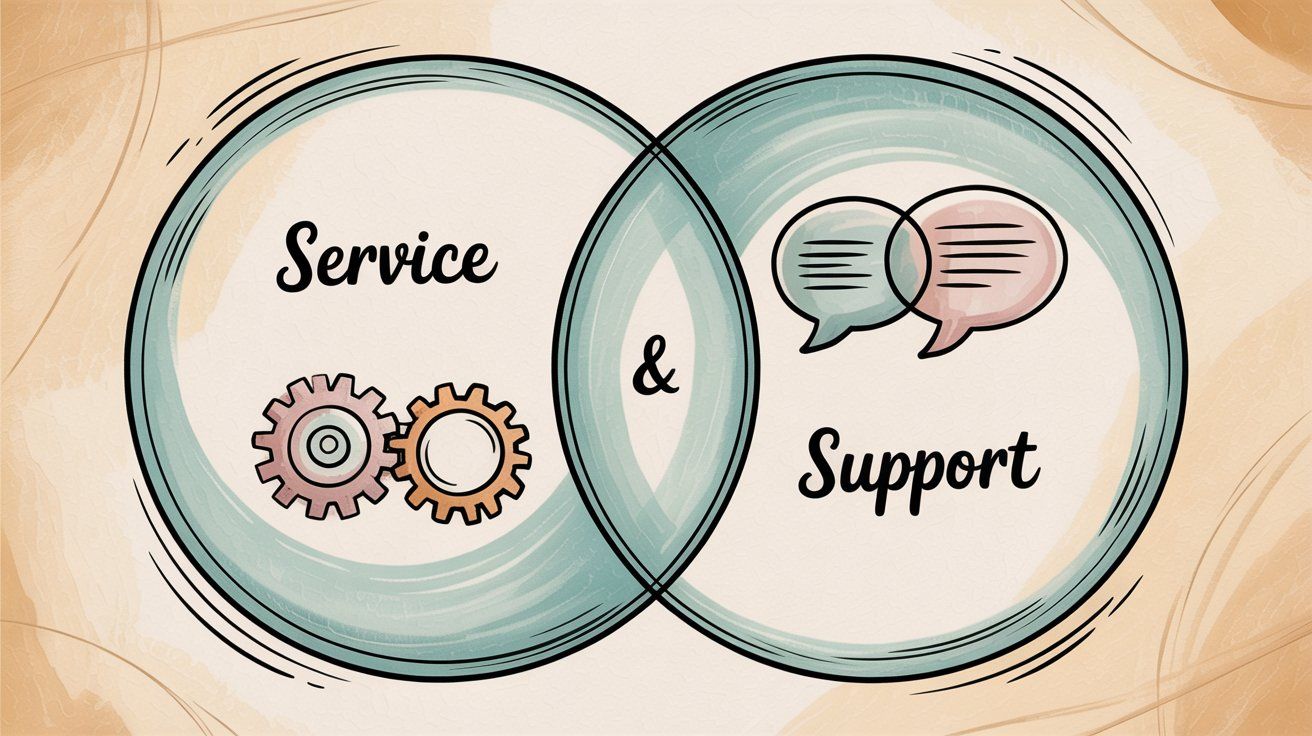 Visual representation showing the overlap and confusion between customer service and customer support concepts