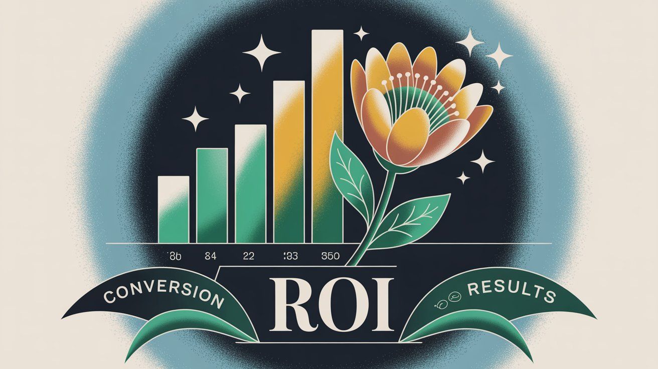 Success metrics showing ROI and conversion results from Instagram automation in hand-drawn editorial style