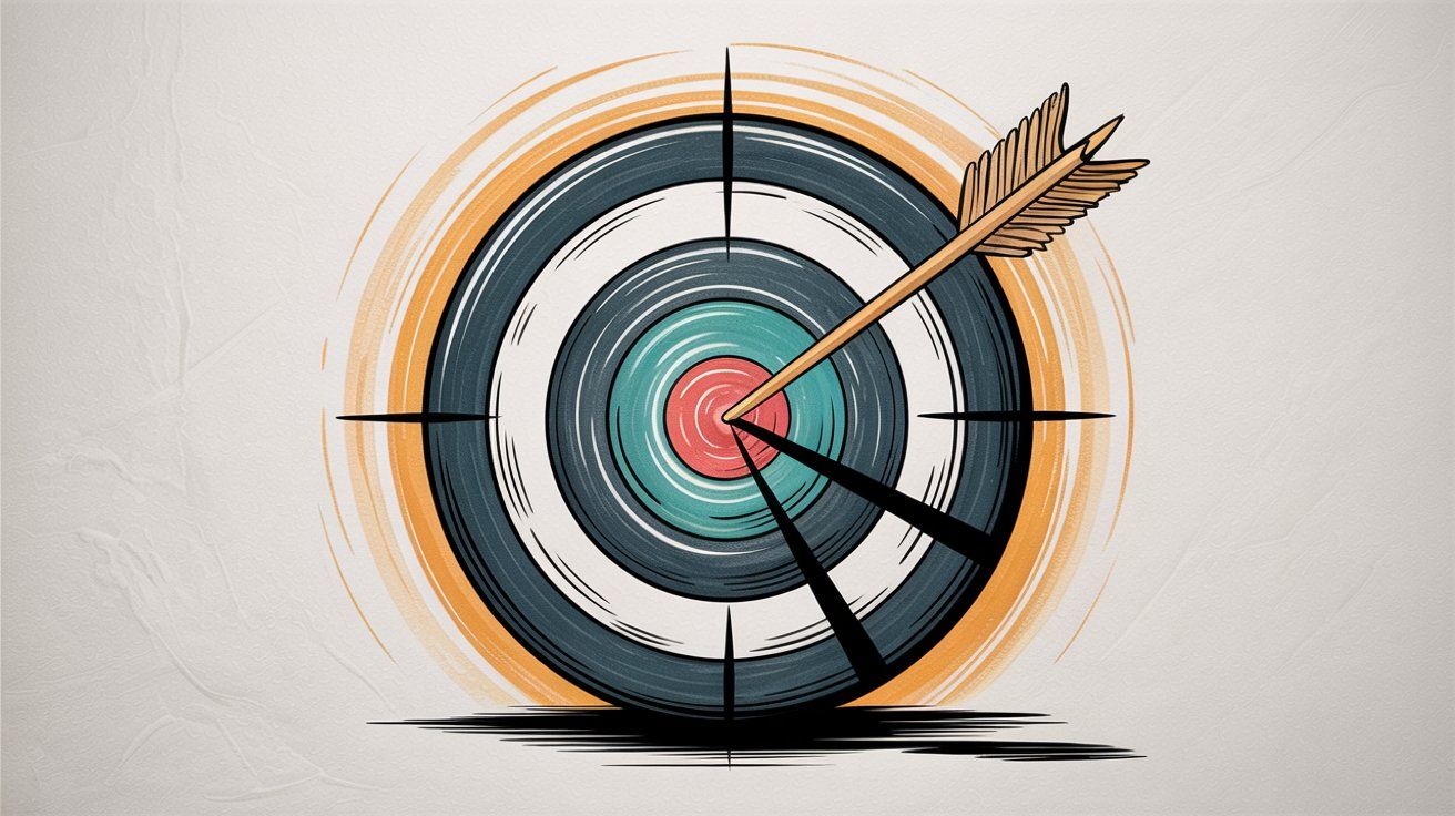Target with arrow hitting bullseye representing SMART goals and achieving customer focus objectives