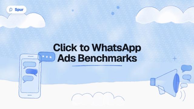 Watercolour illustration of a megaphone and a phone with chat bubbles under the title Click to WhatsApp Ads Benchmarks