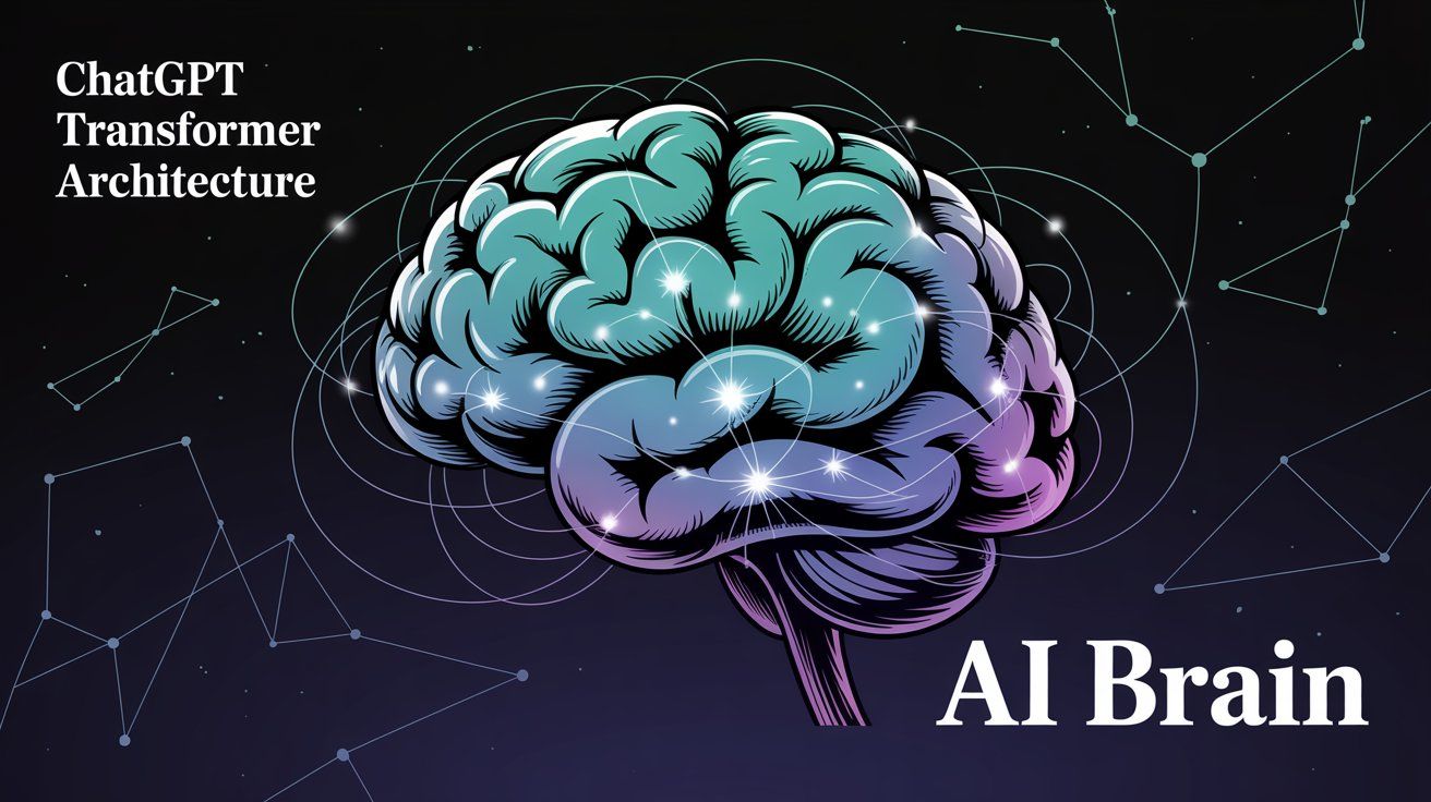 ChatGPT transformer architecture showing massive AI brain with neural network connections representing centralized processing power