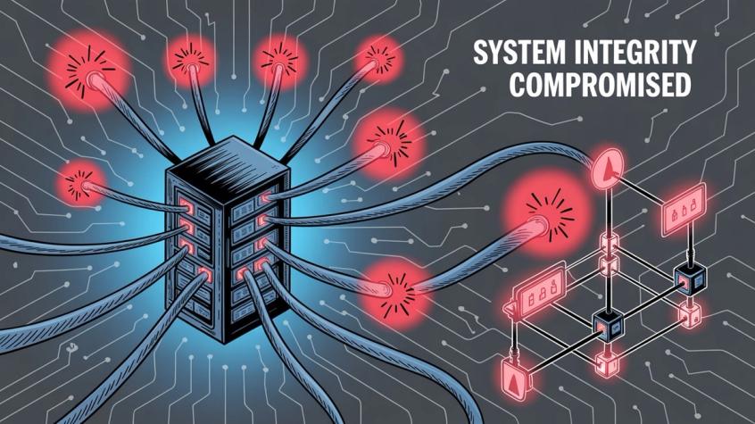 Interconnected system architecture showing multiple failure points and dependencies
