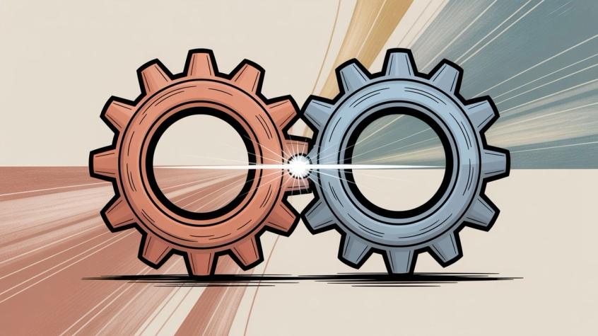 Strategic partnership visualization showing two complementary businesses joining forces to create value that neither could achieve alone in competitive markets