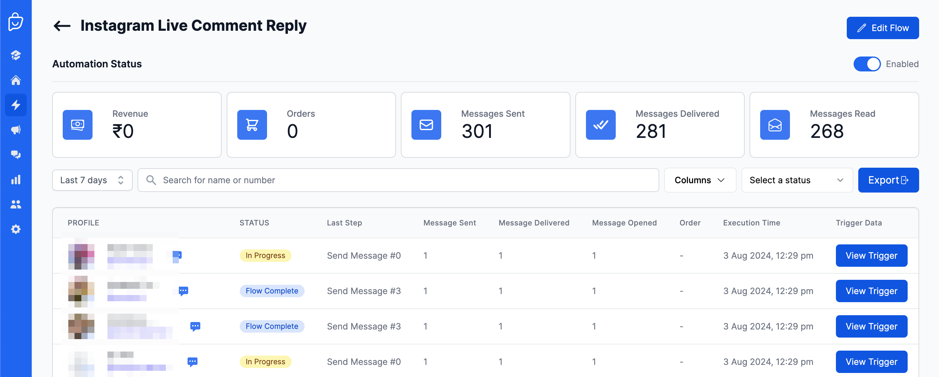 IG Live Automation Flow Analytics