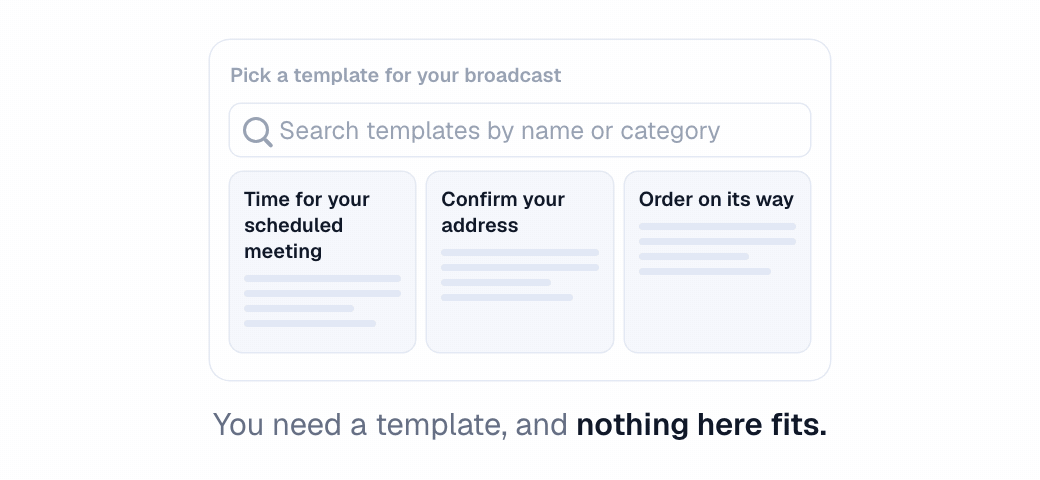 A template search finding nothing, and the button that opens the template builder