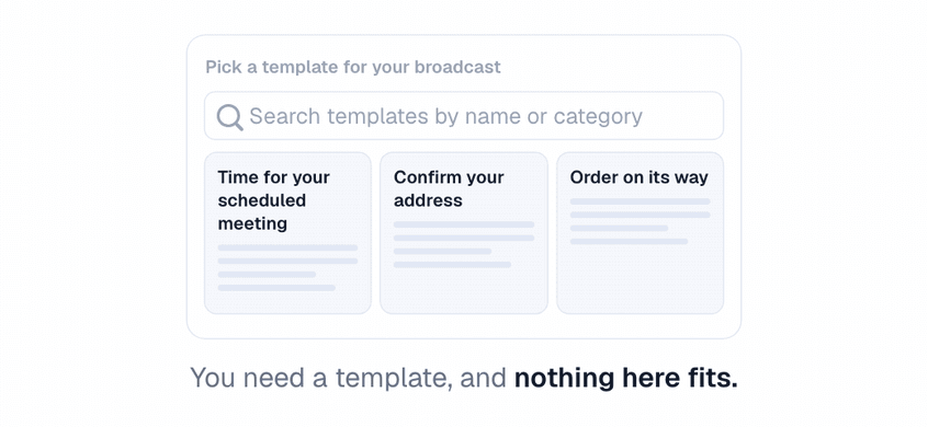 A template search finding nothing, and the button that opens the template builder