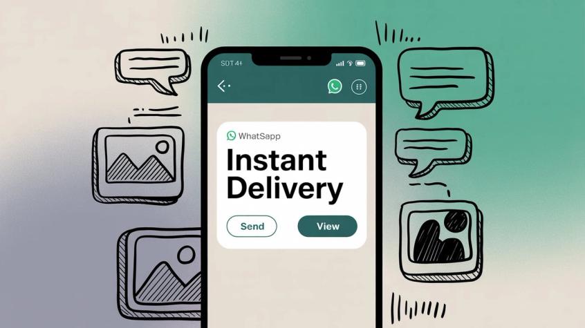 Illustration showcasing WhatsApp's unique communication strengths including instant delivery, interactive buttons, rich media capabilities, and two-way conversations