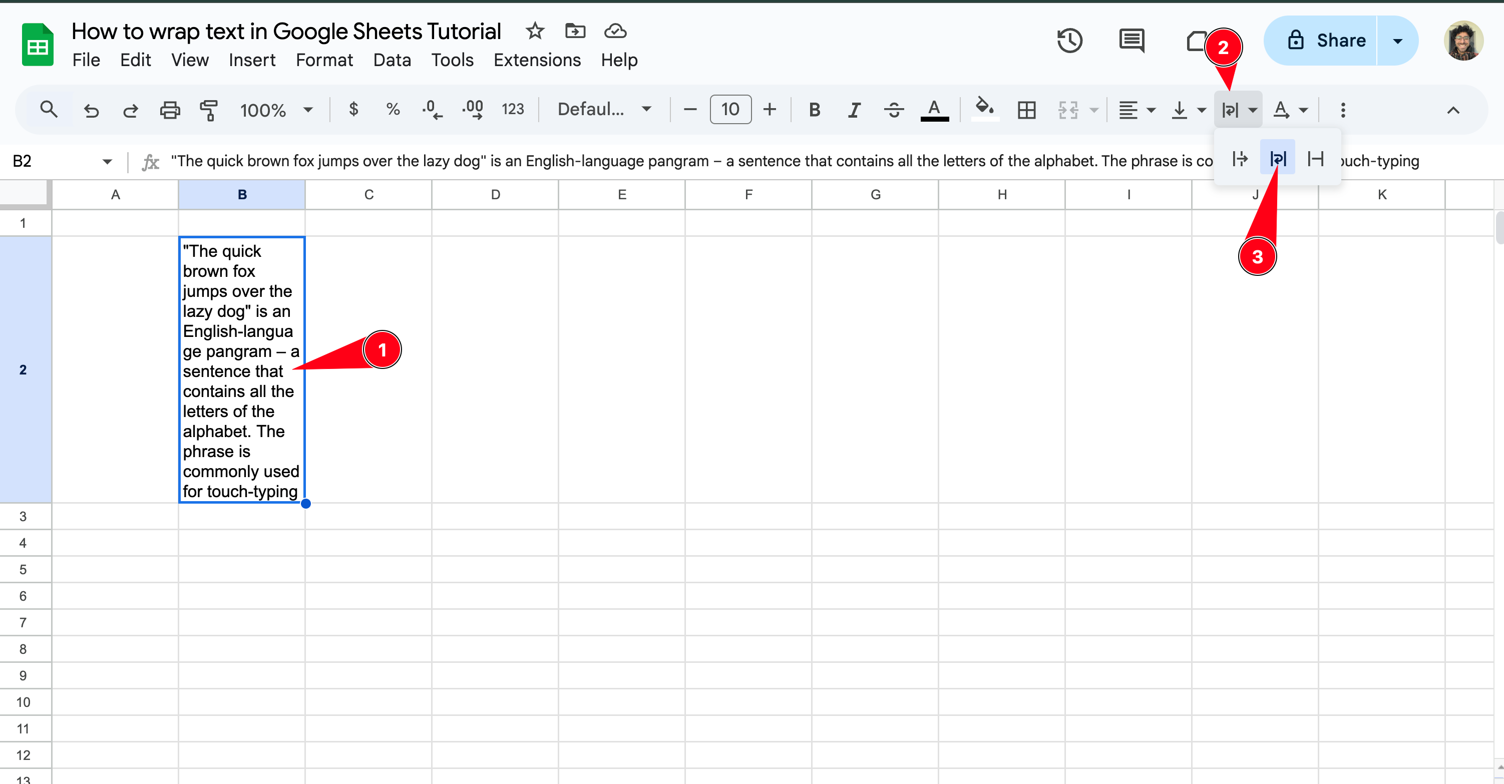 Wrapping text in Google Sheets via Toolbar