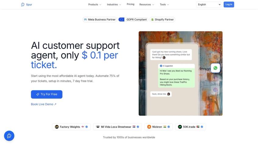 Spur's dashboard showcasing its multi-channel support and automation capabilities