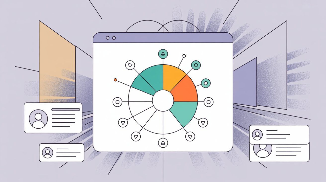 Illustration of a modern no-code WhatsApp platform dashboard showing contact management, templates, and analytics