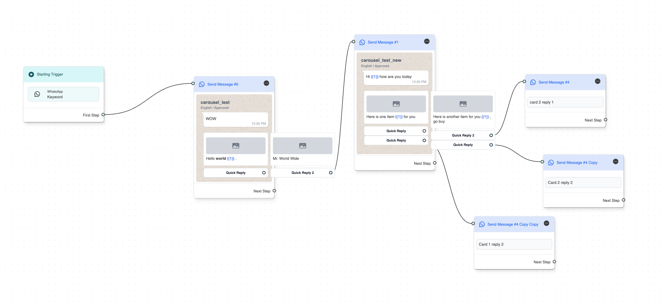 What working with Carousels on our workflow builder looks like