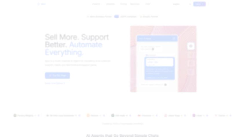 Spur homepage showcasing unified multi-channel AI messaging platform with WhatsApp, Instagram, Facebook automation capabilities