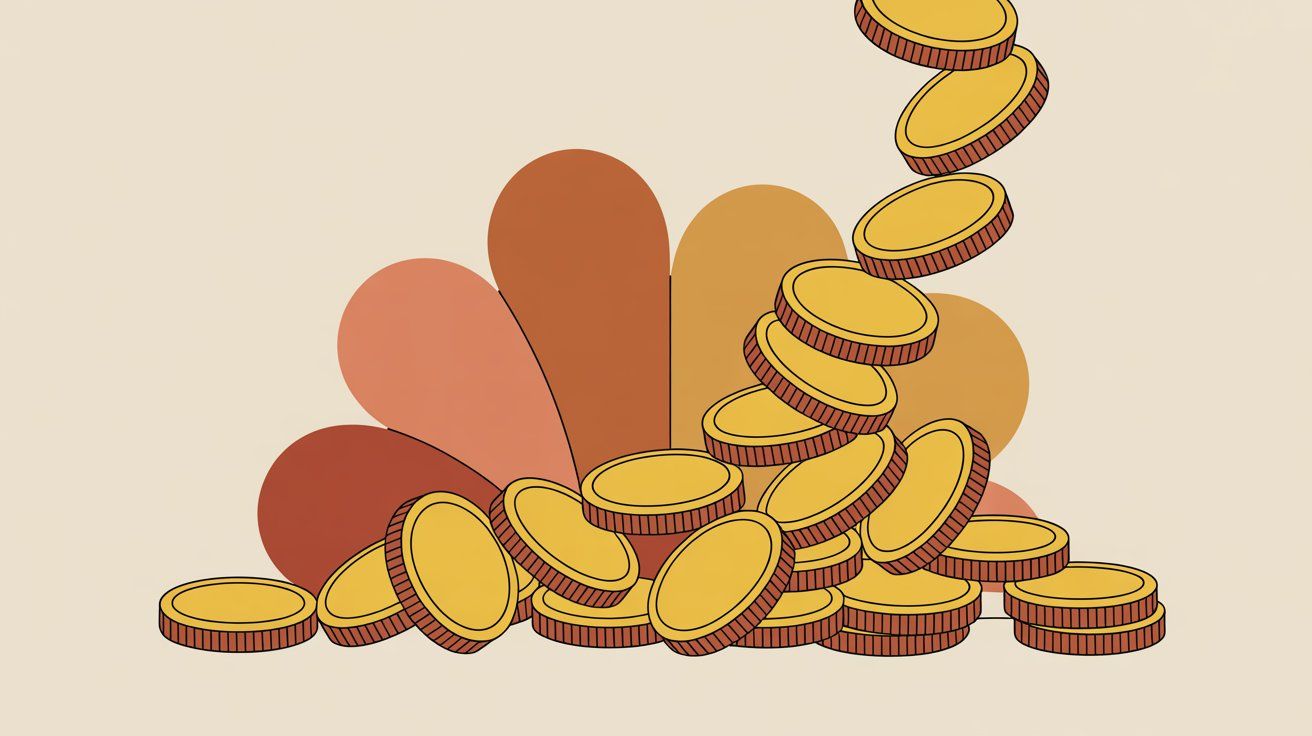 Professional hand-drawn illustration showing stacks of gold coins representing business sales revenue and financial growth