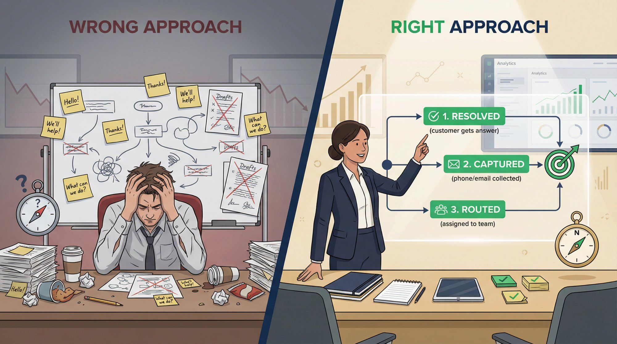 Strategic automation planning framework showing the shift from bot-first to decision-first thinking with three outcome paths