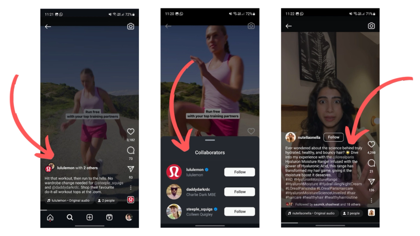 A example of influencers promoting @lululemon and @lorealparis