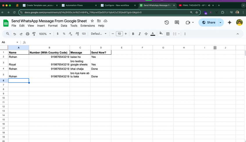Send WhatsApp Message From Google Sheet