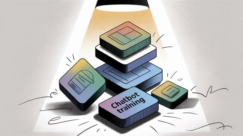 Website content building blocks illustration showing various content types as components for chatbot training data preparation